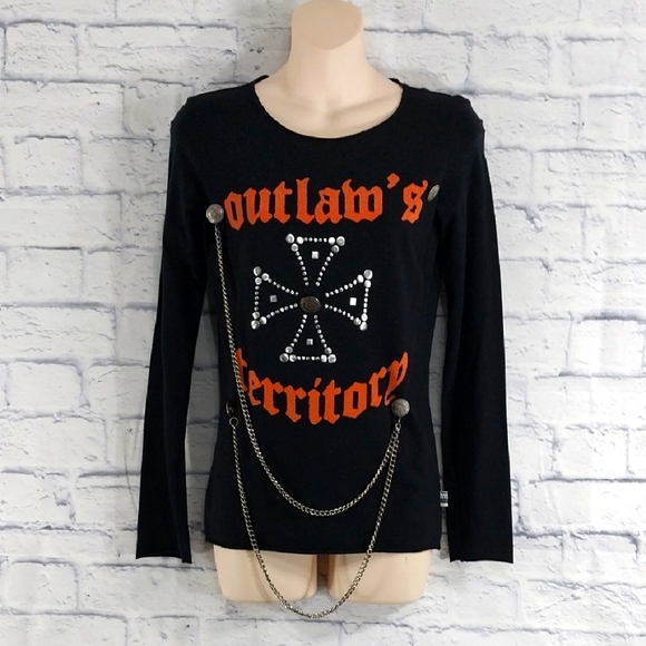 🎟️BOGO FREE🎟️ Jean Paul Gaultier Outlaw's Territory Top  w Chains Goth  Sz S - Picture 1 of 6